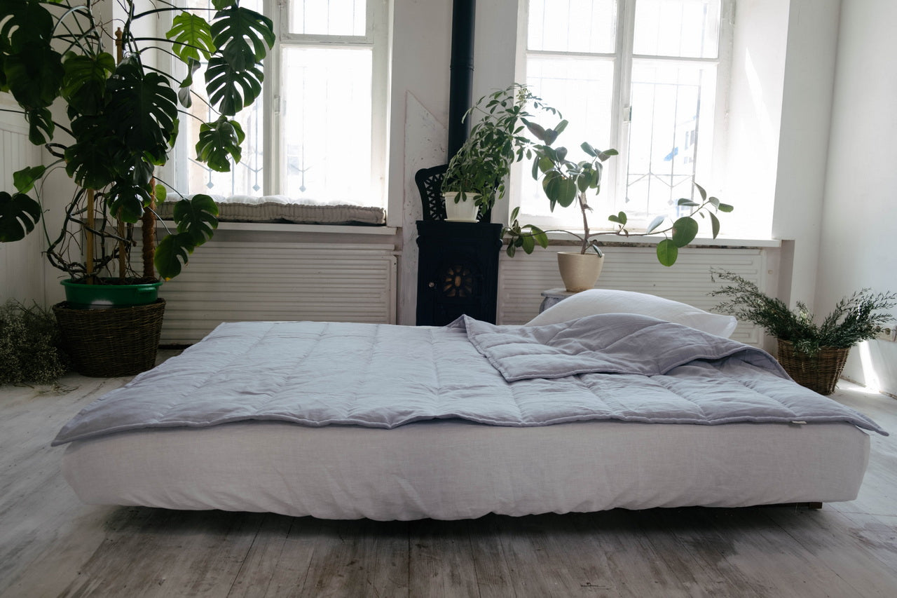 HEMP Linen blanket organic Hemp fiber filling in Natural Linen Fabric Full Twin Queen custom size cozy organic quilted blanket