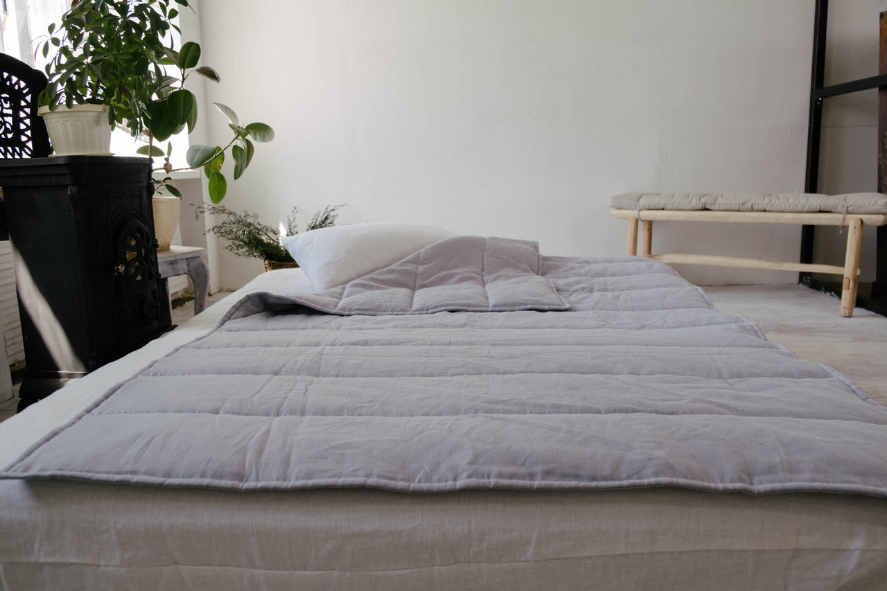 HEMP Linen blanket organic Hemp fiber filling in Natural Linen Fabric Full Twin Queen custom size cozy organic quilted blanket