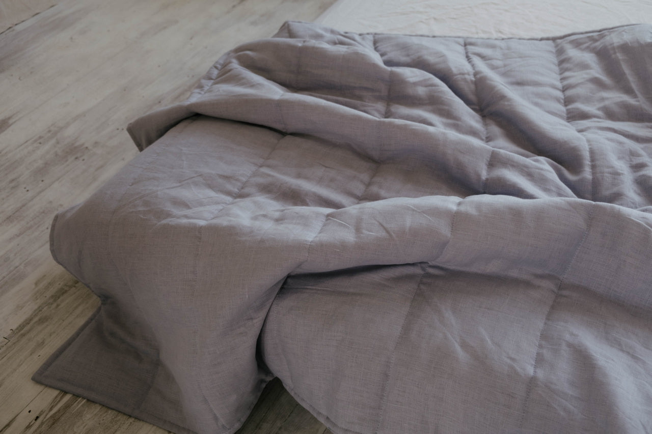 HEMP Linen blanket organic Hemp fiber filling in Natural Linen Fabric Full Twin Queen custom size cozy organic quilted blanket