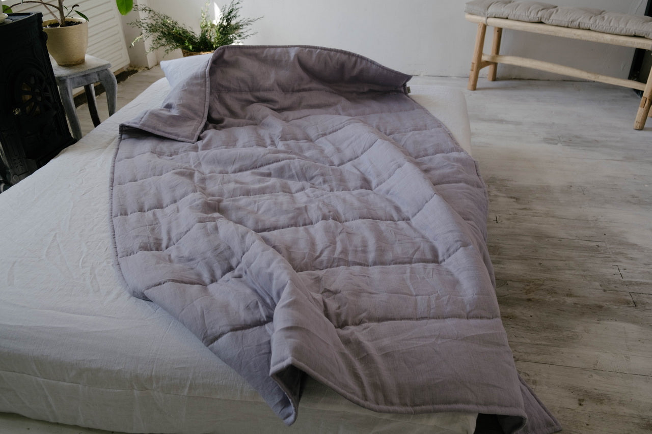 HEMP Linen blanket organic Hemp fiber filling in Natural Linen Fabric Full Twin Queen custom size cozy organic quilted blanket