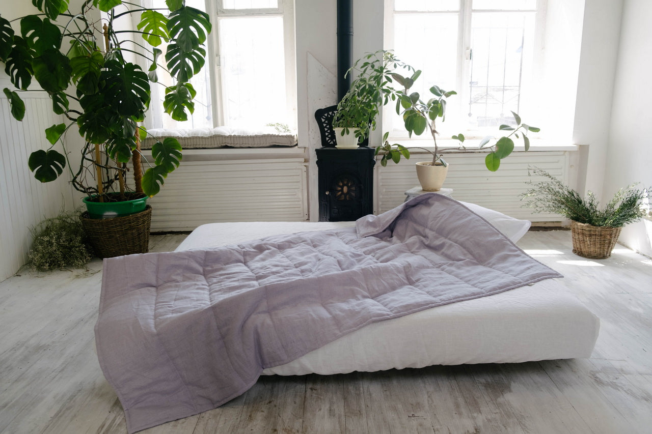 HEMP Linen blanket organic Hemp fiber filling in Natural Linen Fabric Full Twin Queen custom size cozy organic quilted blanket