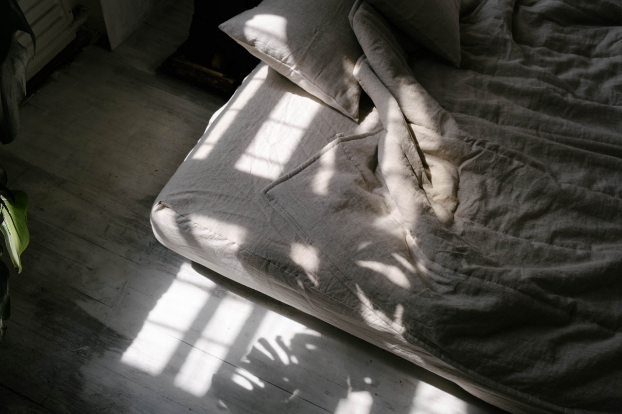 Linen Fitted Sheet Grey Undyed Unbleached Natural Gray Washed Fabric Queen Full, Twin, King Custom size