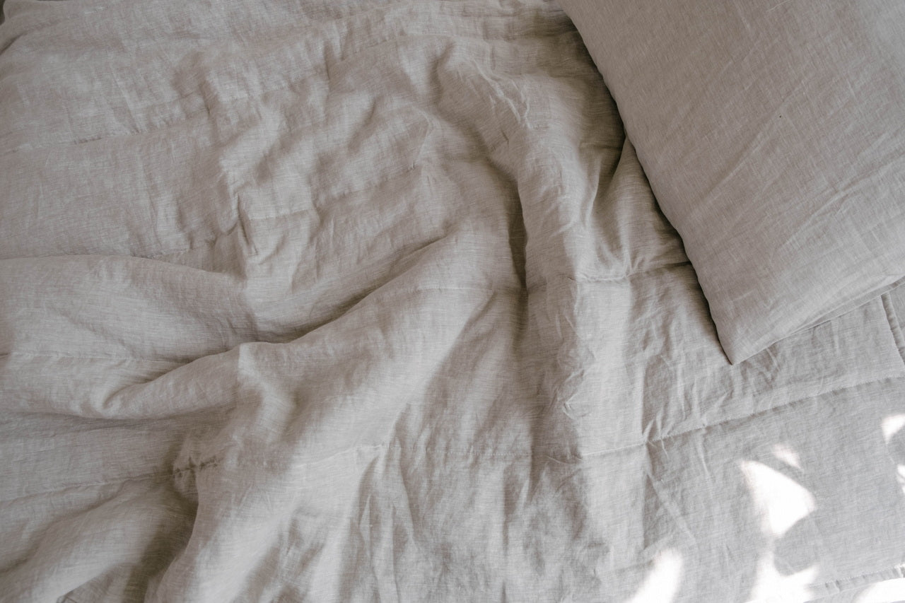 Natural Grey HEMP Linen  blanket quilt - linen organic fabric + filler - organic Hemp fiber - in stripe Full Twin Queen King Custom Sizes