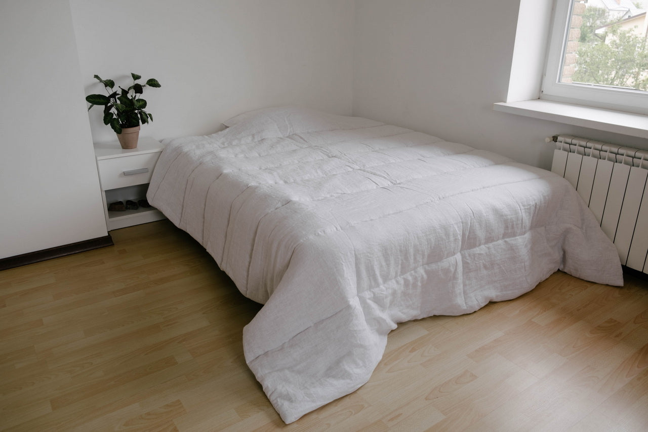White Winter Organic HEMP + FLAX comforter  blanket duvet - natural linen fabric with filler organic Hemp fiber