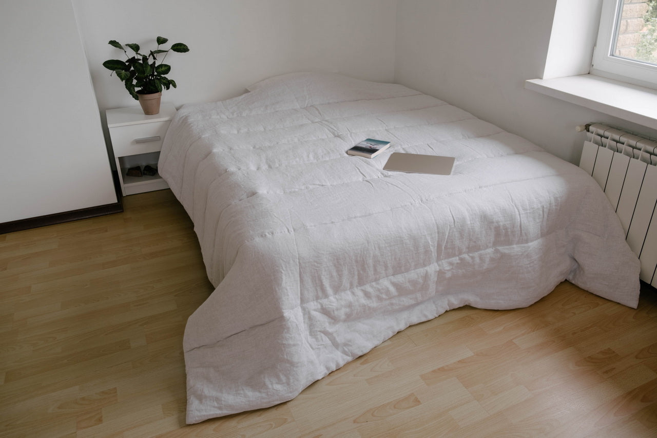 White Winter Organic HEMP + FLAX comforter  blanket duvet - natural linen fabric with filler organic Hemp fiber
