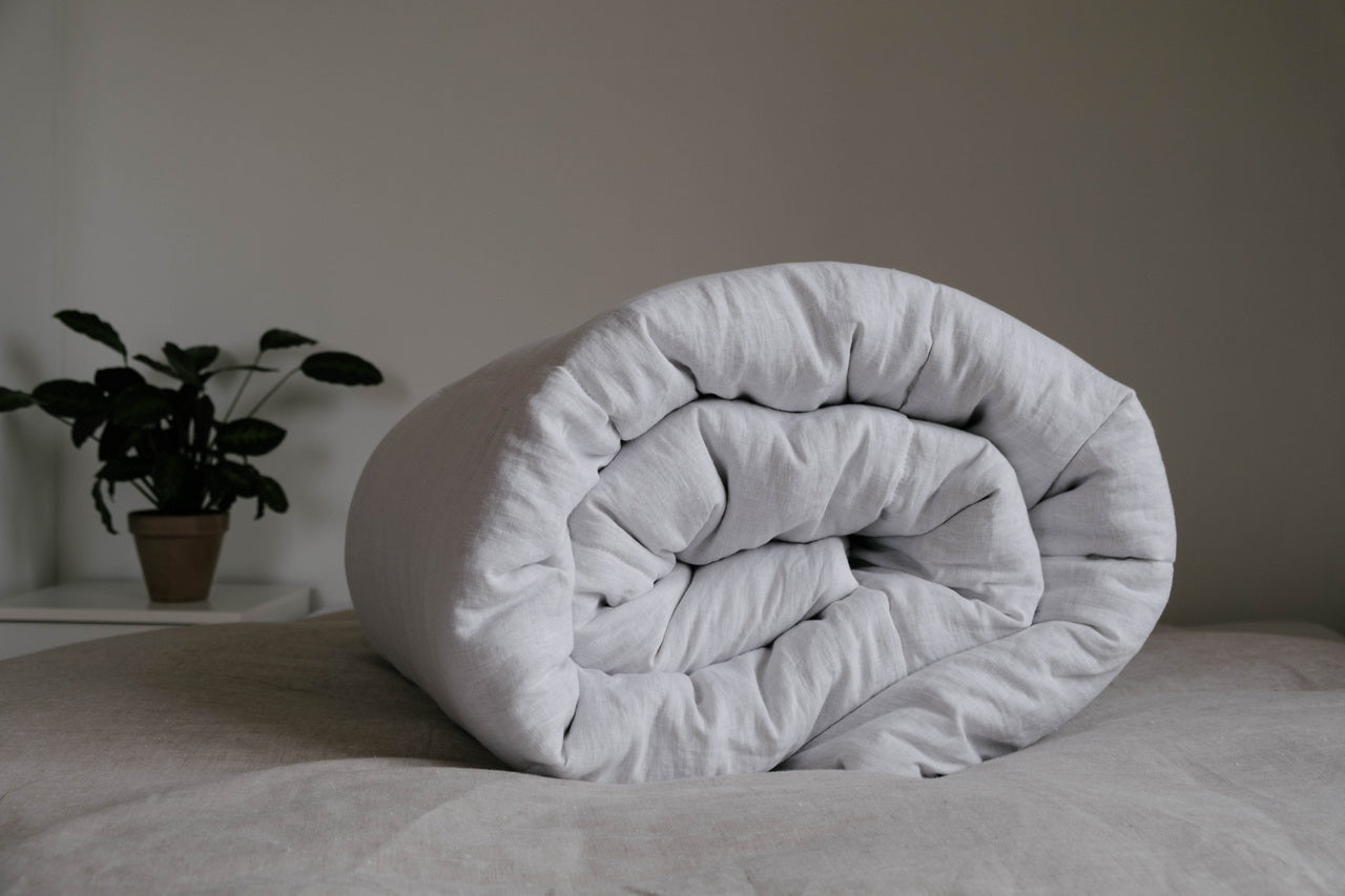 White Winter Organic HEMP + FLAX comforter  blanket duvet - natural linen fabric with filler organic Hemp fiber