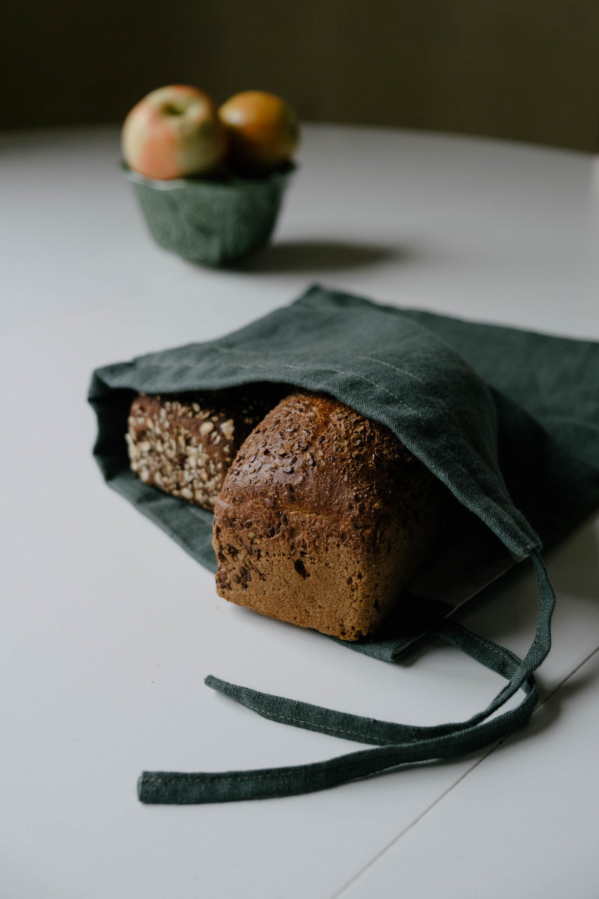 Unique Hemp Linen Bread bag in natural non-dyed hemp fabric inside linen fabric outside - storage bag / bread serving & storage basket