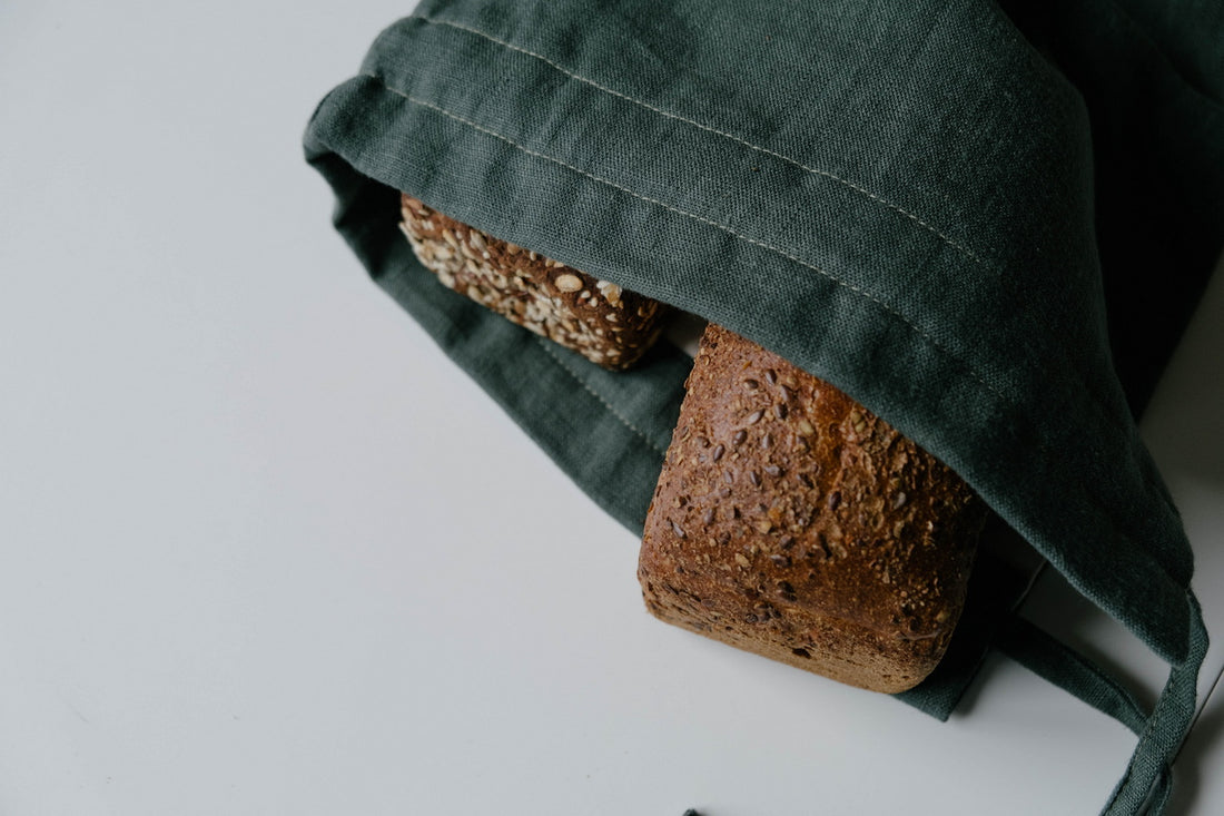 Unique Hemp Linen Bread bag in natural non-dyed hemp fabric inside linen fabric outside - storage bag / bread serving & storage basket