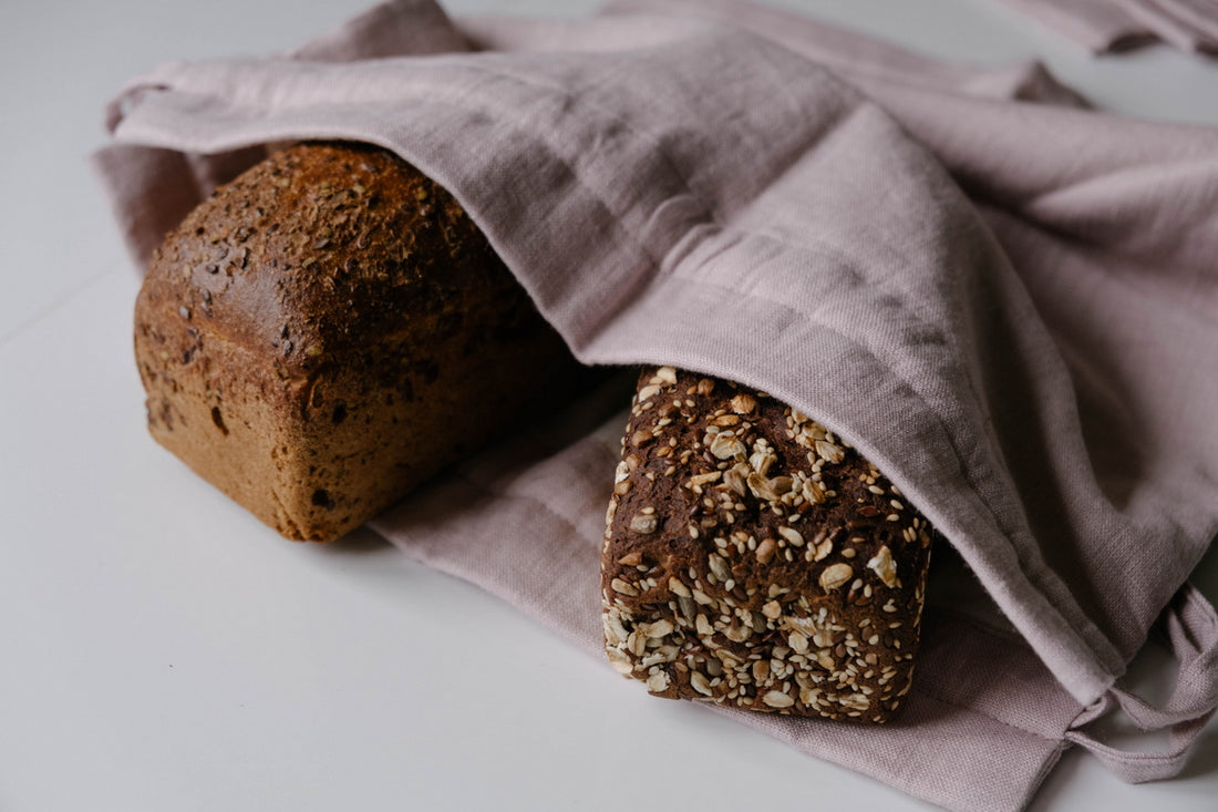 Unique Hemp Linen Bread bag in natural non-dyed hemp fabric inside linen fabric outside - storage bag / bread serving & storage basket