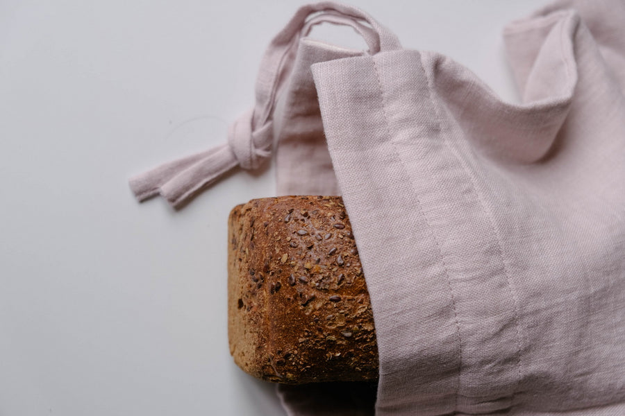 Unique Hemp Linen Bread bag in natural non-dyed hemp fabric inside linen fabric outside - storage bag / bread serving & storage basket