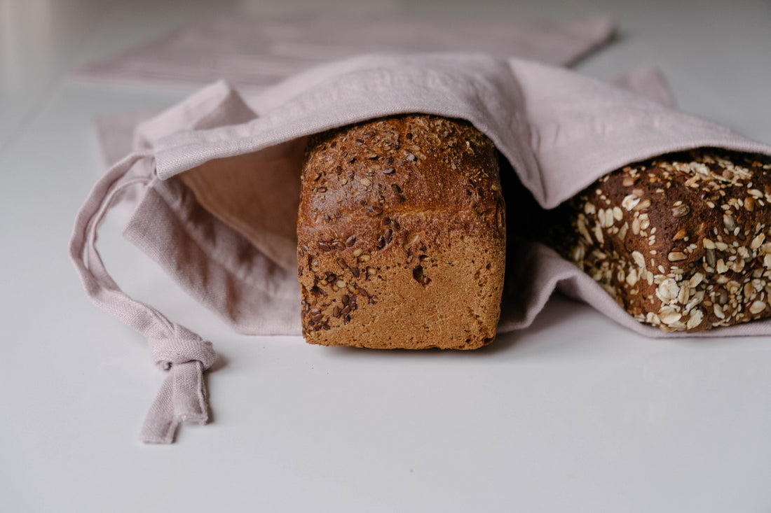 Unique Hemp Linen Bread bag in natural non-dyed hemp fabric inside linen fabric outside - storage bag / bread serving & storage basket