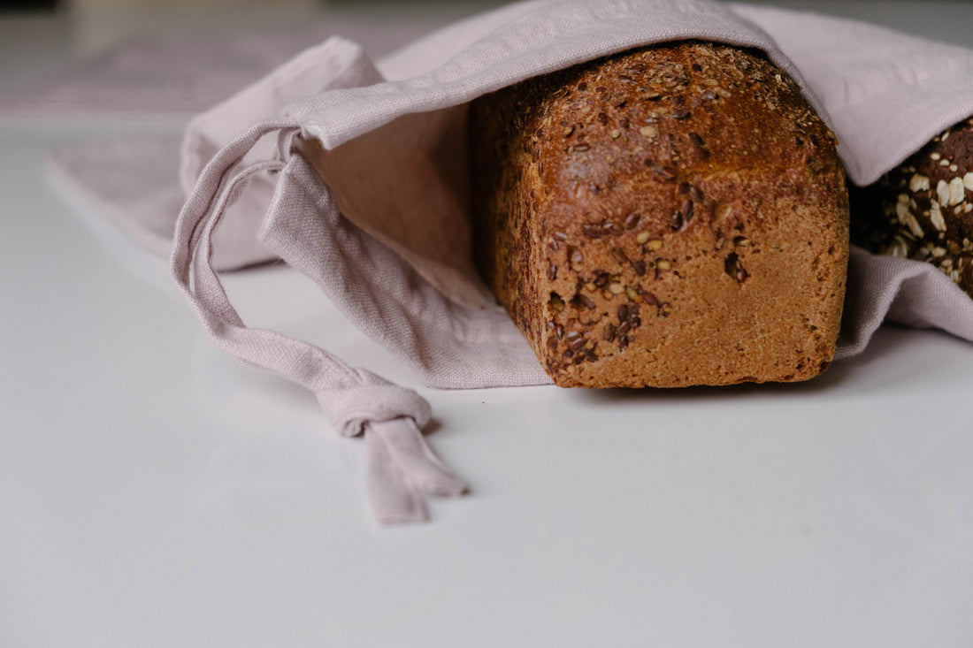 Unique Hemp Linen Bread bag in natural non-dyed hemp fabric inside linen fabric outside - storage bag / bread serving & storage basket