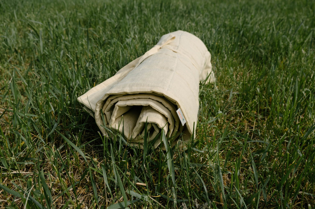 Hemp Linen Play Mat filled HEMP Fiber in Natural Linen fabric Light Yellow Mustard Blanky padded