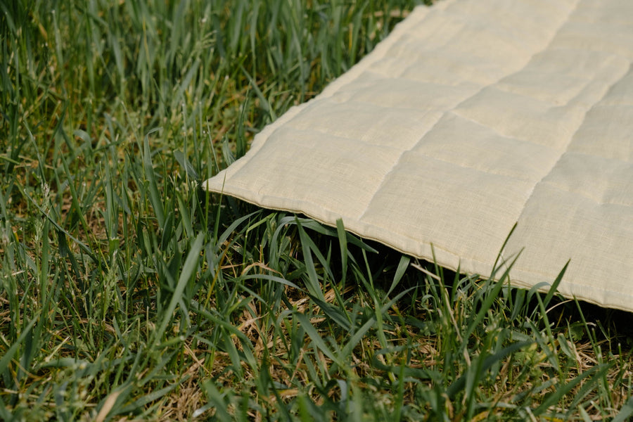 Hemp Linen Play Mat filled HEMP Fiber in Natural Linen fabric Light Yellow Mustard Blanky padded