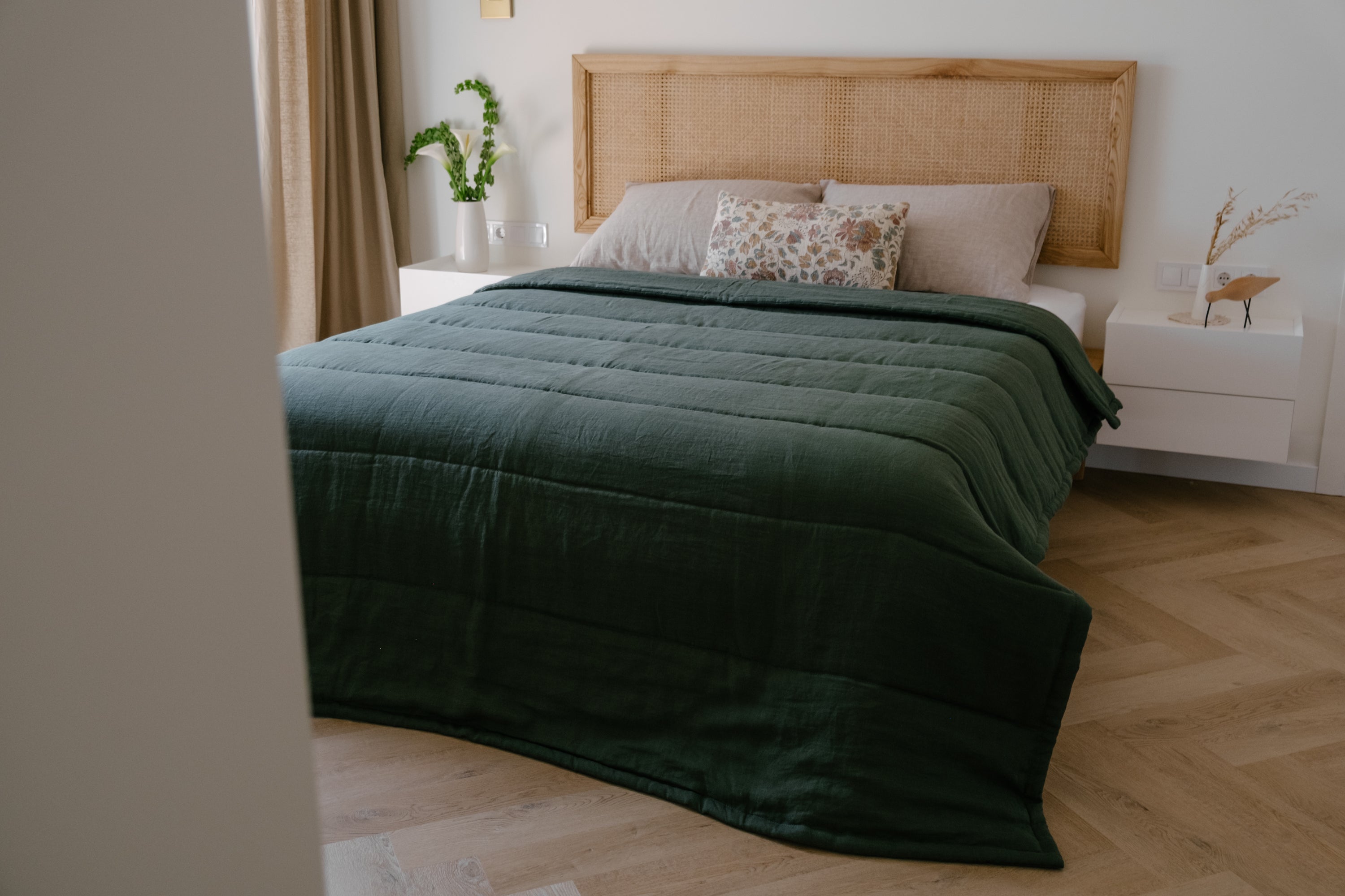 Natural Hemp Linen Blanket "Wood Breeze" quilt - linen organic fabric + filler organic Hemp fiber