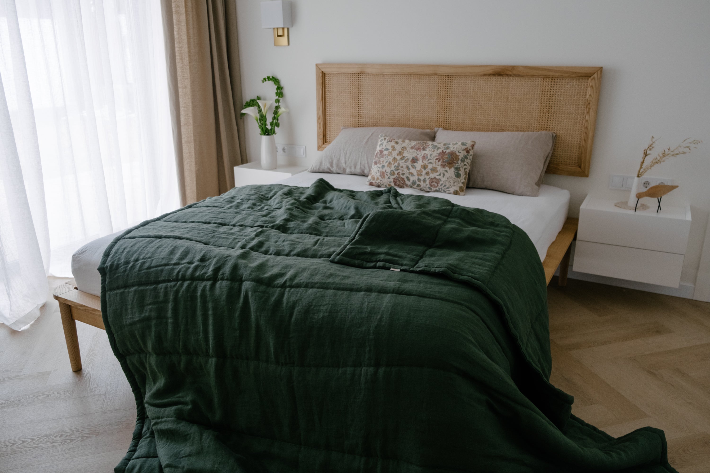 Natural Hemp Linen Blanket "Wood Breeze" quilt - linen organic fabric + filler organic Hemp fiber