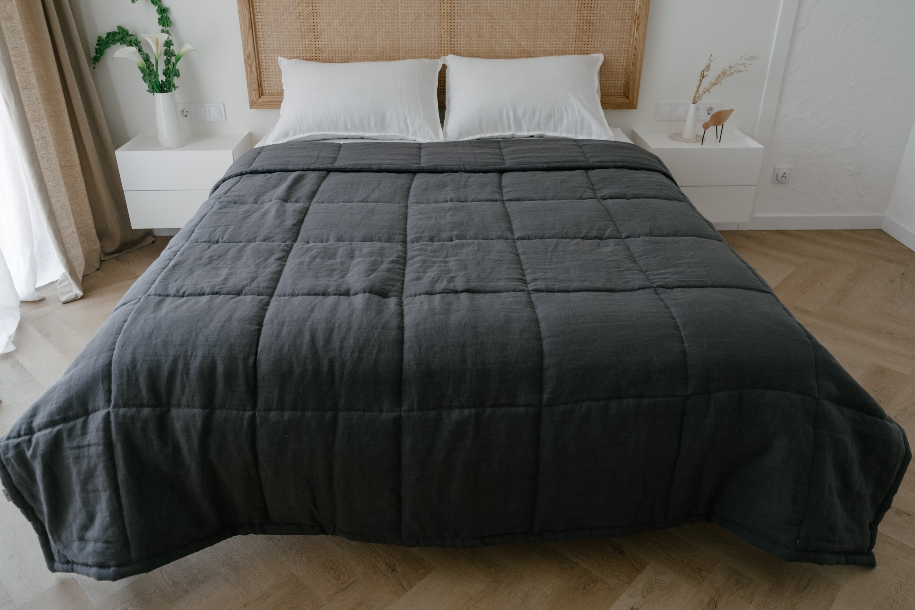 Thick 400gr.m2 Natural Hemp Linen Blanket Graphite Earth Hemp Fiber Filler in Linen Fabric / Hand made