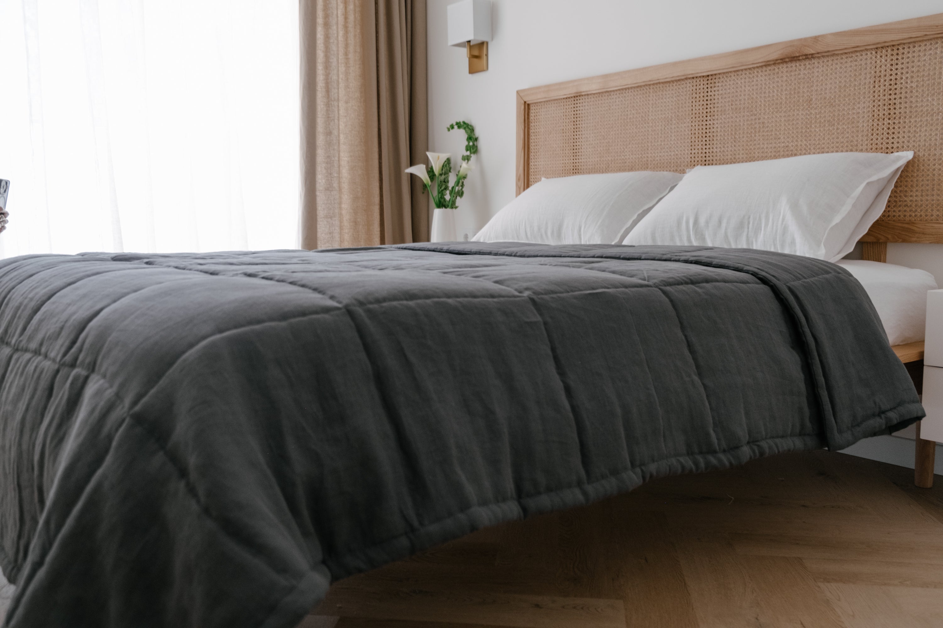 Thick 400gr.m2 Natural Hemp Linen Blanket Graphite Earth Hemp Fiber Filler in Linen Fabric / Hand made