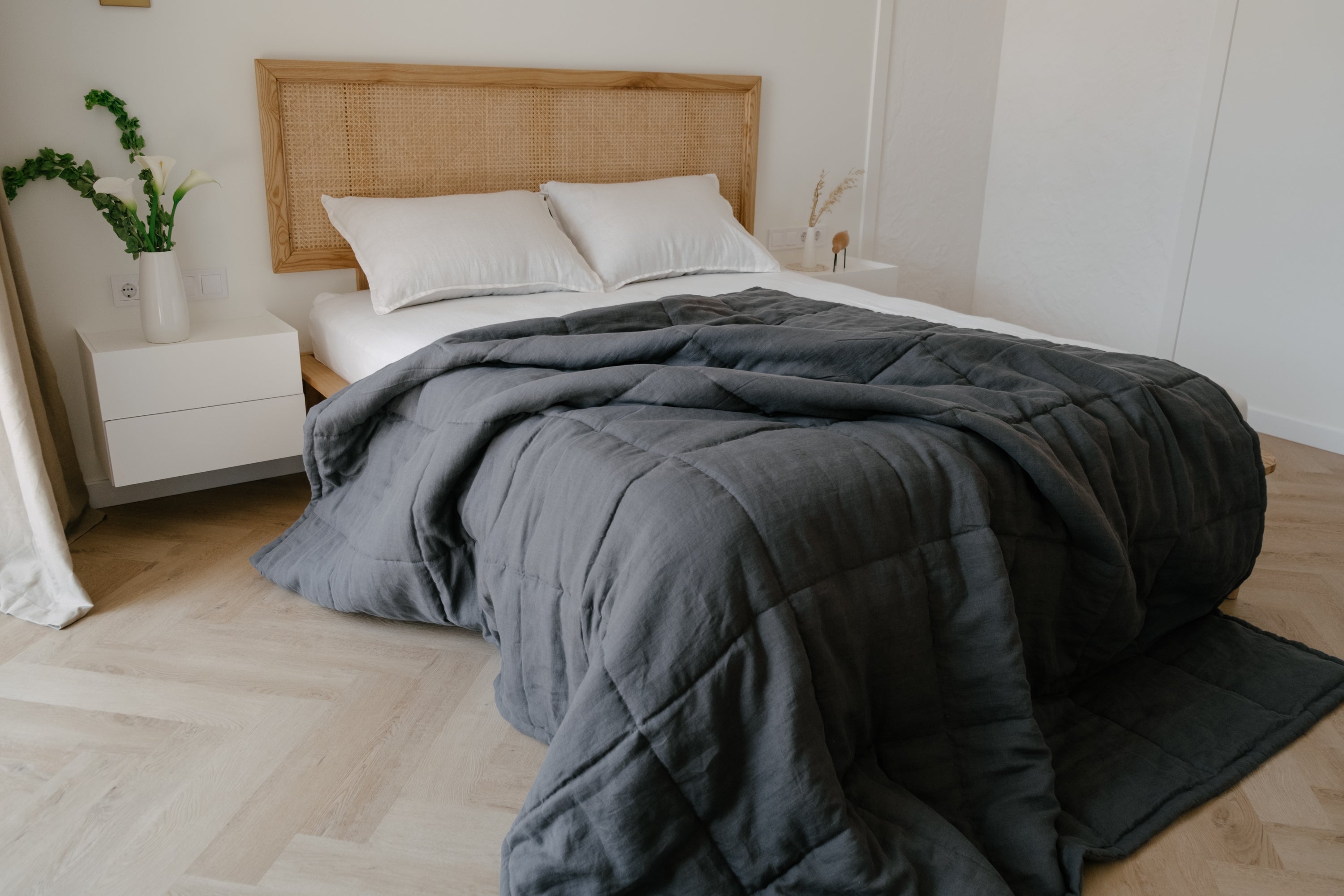 Thick 400gr.m2 Natural Hemp Linen Blanket Graphite Earth Hemp Fiber Filler in Linen Fabric / Hand made