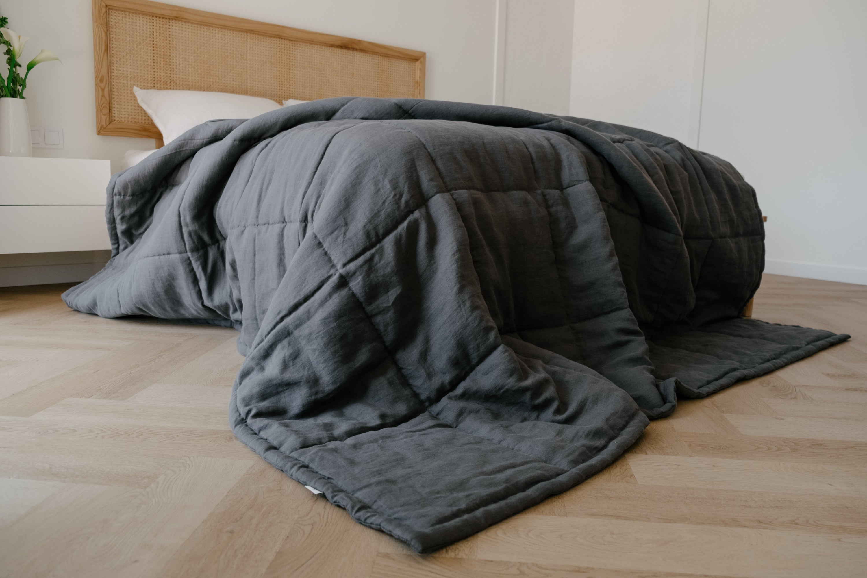 Thick 400gr.m2 Natural Hemp Linen Blanket Graphite Earth Hemp Fiber Filler in Linen Fabric / Hand made