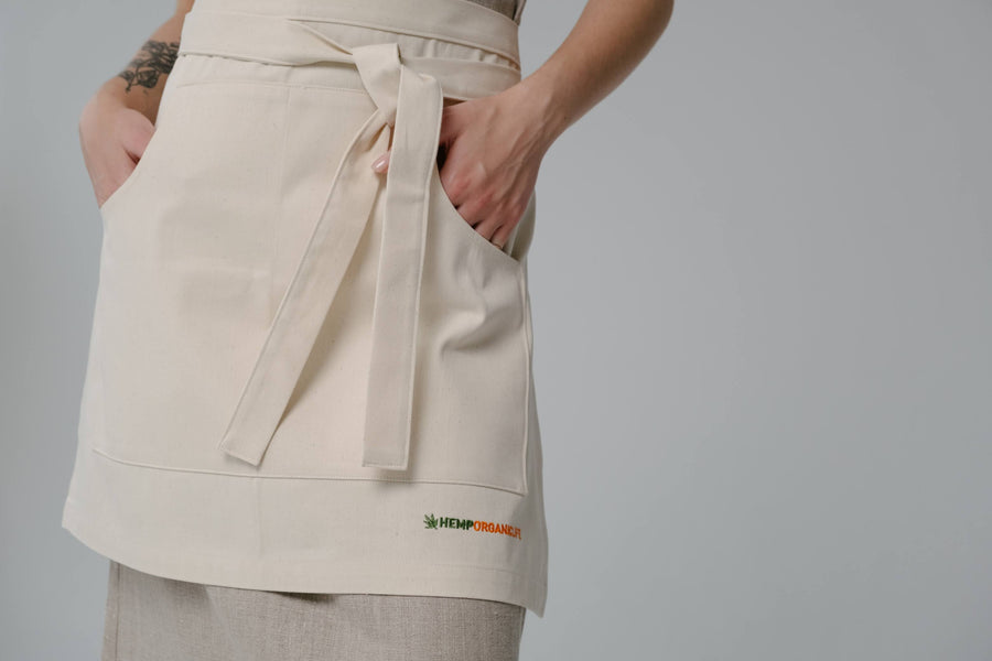 Cotton Waist Apron, natural bistro apron half apron with pockets Personalized Embroidery Apron for women, men