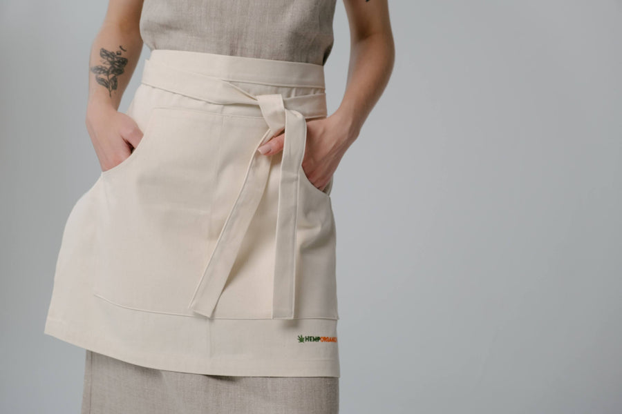 Cotton Waist Apron, natural bistro apron half apron with pockets Personalized Embroidery Apron for women, men