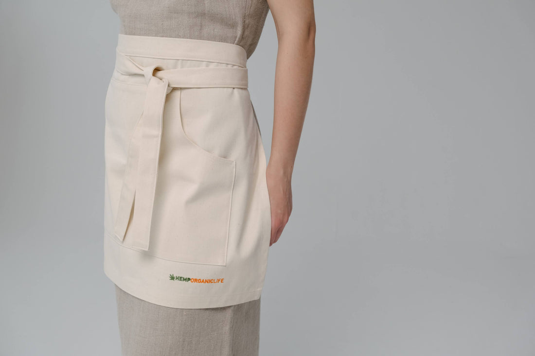 Cotton Waist Apron, natural bistro apron half apron with pockets Personalized Embroidery Apron for women, men