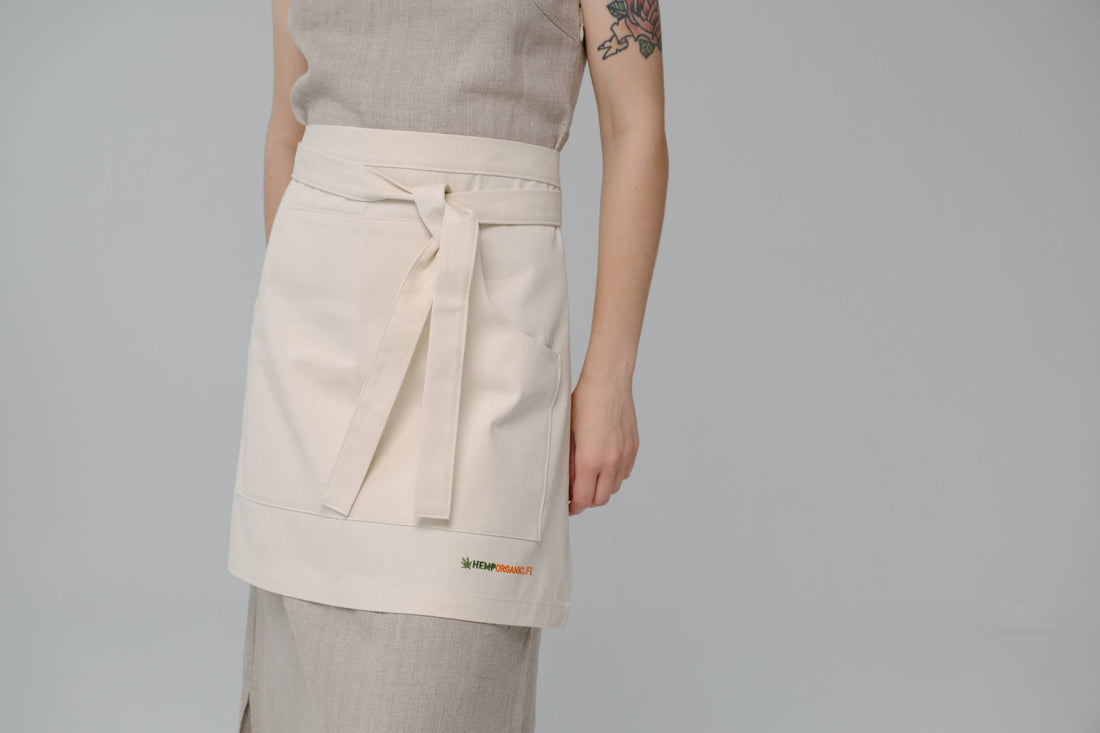 Cotton Waist Apron, natural bistro apron half apron with pockets Personalized Embroidery Apron for women, men