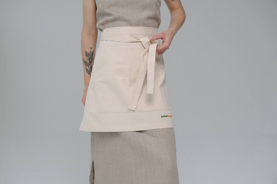 Cotton Waist Apron, natural bistro apron half apron with pockets Personalized Embroidery Apron for women, men