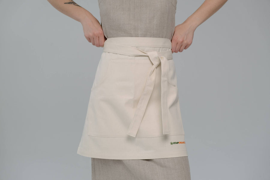 Cotton Waist Apron, natural bistro apron half apron with pockets Personalized Embroidery Apron for women, men