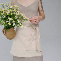 Cotton Waist Apron, natural bistro apron half apron with pockets Personalized Embroidery Apron for women, men