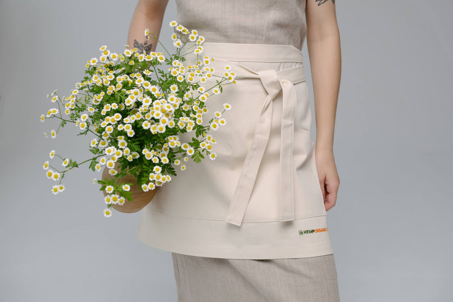 Cotton Waist Apron, natural bistro apron half apron with pockets Personalized Embroidery Apron for women, men