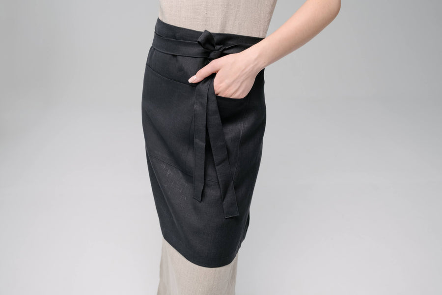 HEMP Black Apron waist apron, natural hemp bistro apron half apron with pockets Personalized Embroidery Apron for women, men