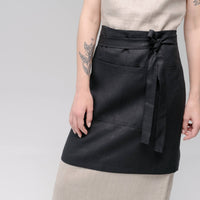 HEMP Black Apron waist apron, natural hemp bistro apron half apron with pockets Personalized Embroidery Apron for women, men