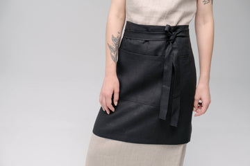 HEMP Black Apron waist apron, natural hemp bistro apron half apron with pockets Personalized Embroidery Apron for women, men