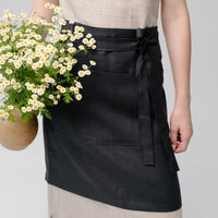 HEMP Black Apron waist apron, natural hemp bistro apron half apron with pockets Personalized Embroidery Apron for women, men