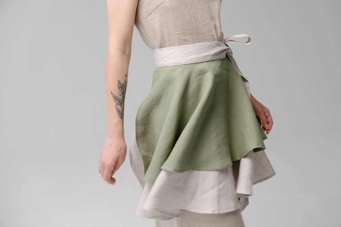 Linen Waist Apron vintage rustic, natural bistro apron half apron Apron for woman