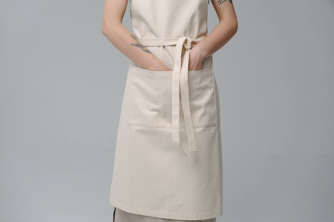 Natural Apron Personalized Eco-friendly Cotton apron Full Embroidery apron Long Apron with pocket for women, men