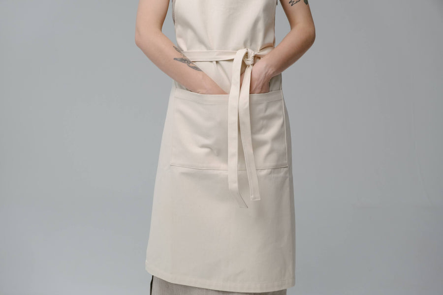 Natural Apron Personalized Eco-friendly Cotton apron Full Embroidery apron Long Apron with pocket for women, men