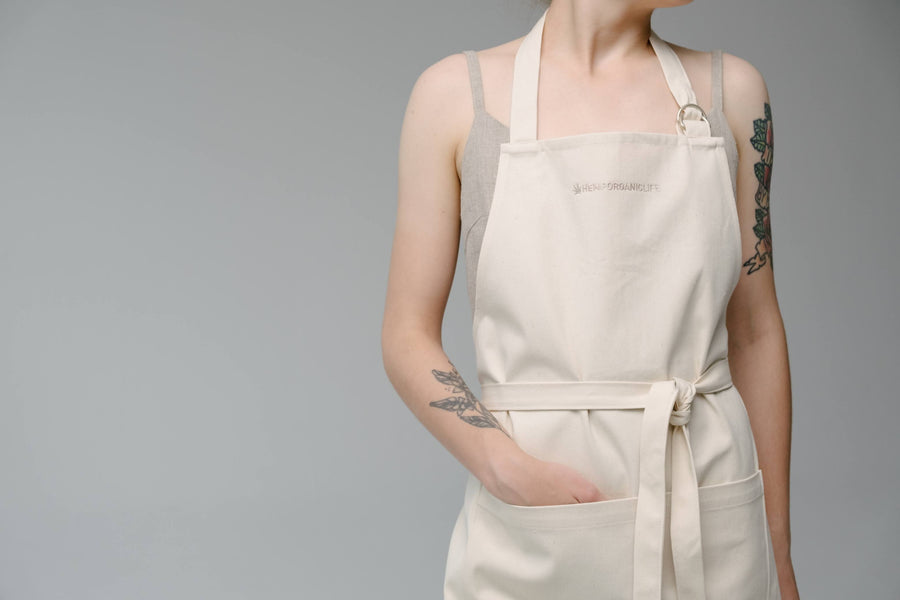 Natural Apron Personalized Eco-friendly Cotton apron Full Embroidery apron Long Apron with pocket for women, men