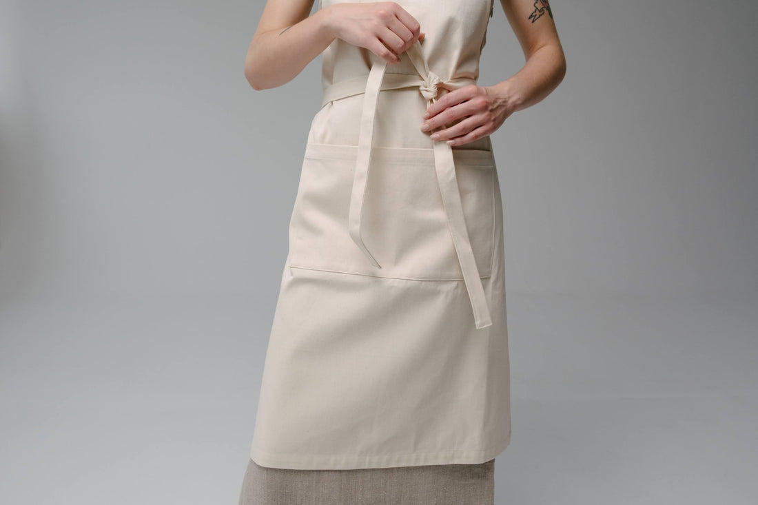 Natural Apron Personalized Eco-friendly Cotton apron Full Embroidery apron Long Apron with pocket for women, men