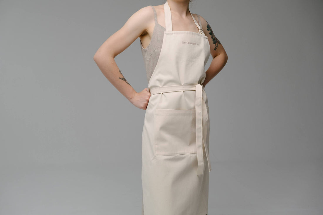 Natural Apron Personalized Eco-friendly Cotton apron Full Embroidery apron Long Apron with pocket for women, men