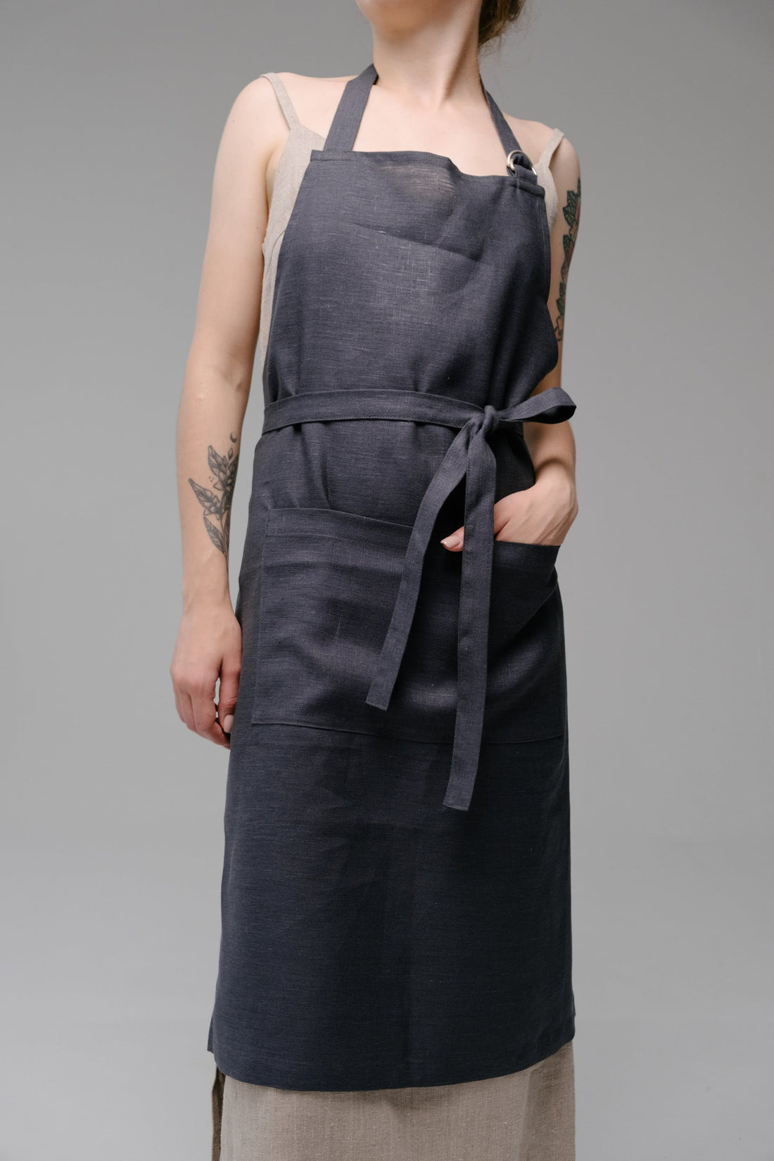 Linen Apron Personalized Full Apron Embroidery apron Long Apron with pocket for women, men