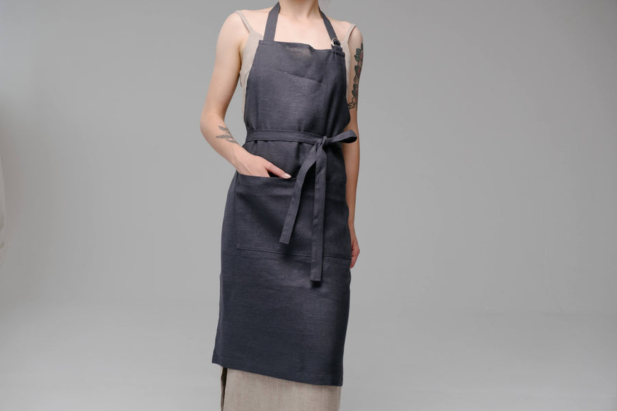 Linen Apron Personalized Full Apron Embroidery apron Long Apron with pocket for women, men