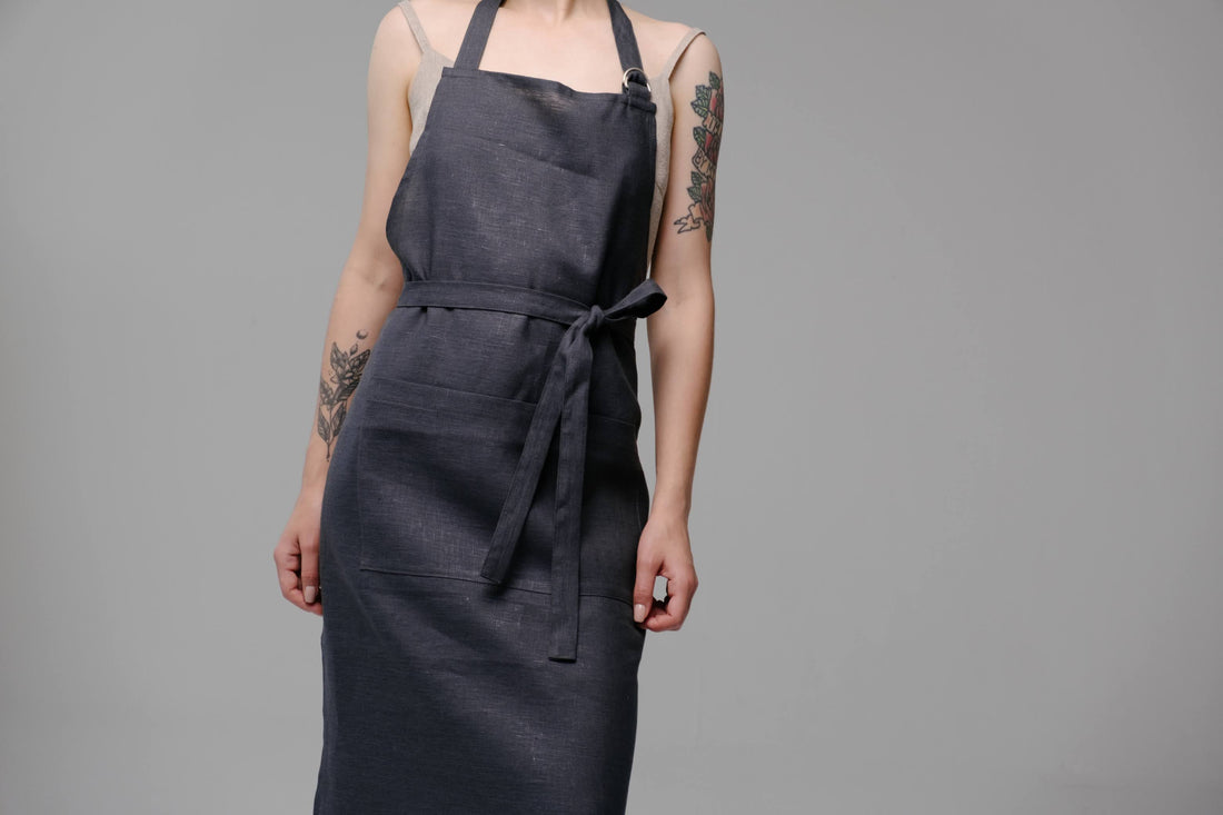 Linen Apron Personalized Full Apron Embroidery apron Long Apron with pocket for women, men