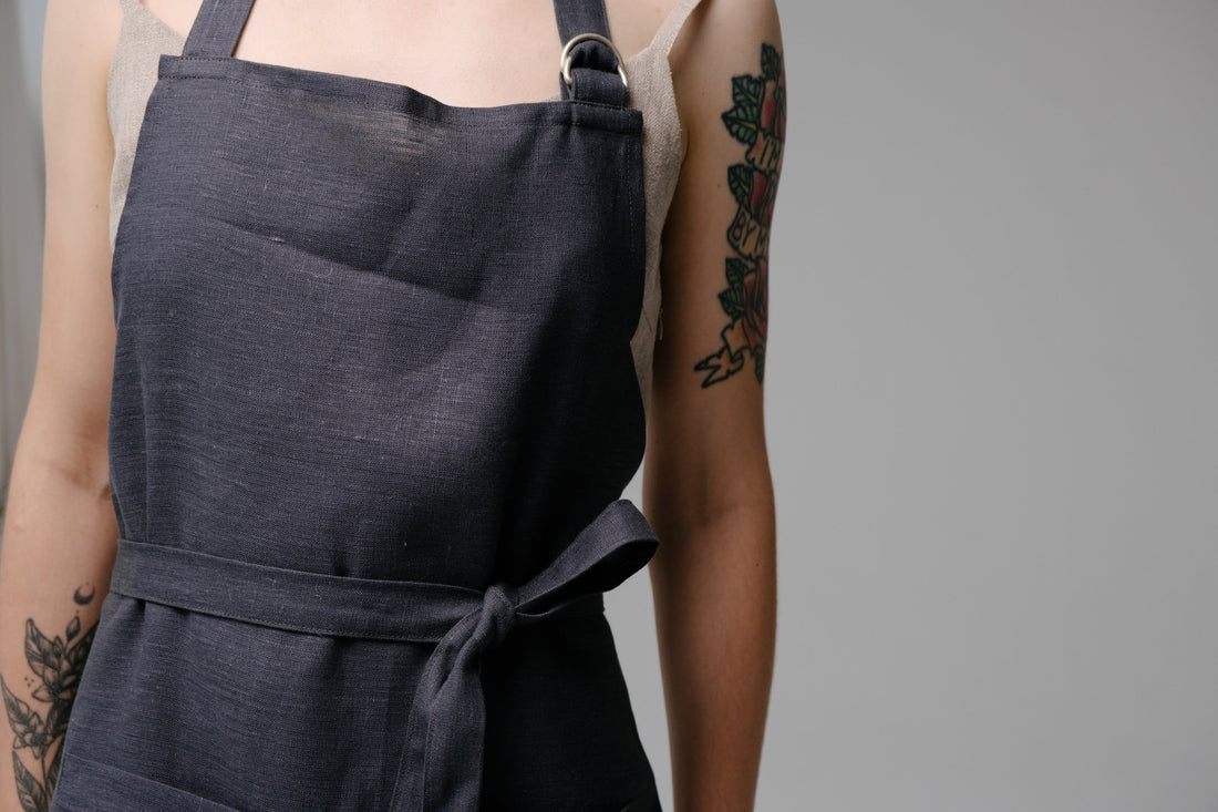 Linen Apron Personalized Full Apron Embroidery apron Long Apron with pocket for women, men