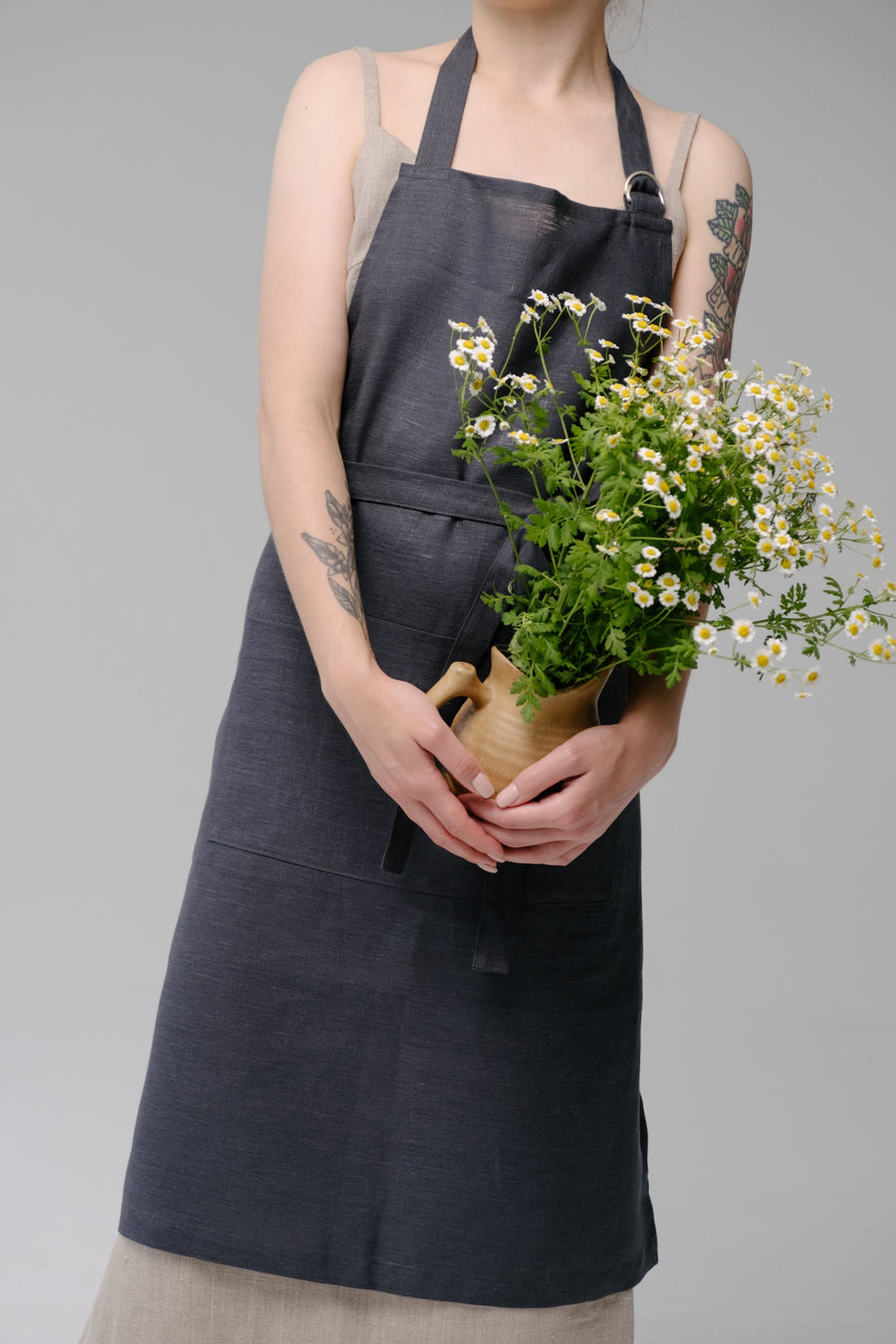 Linen Apron Personalized Full Apron Embroidery apron Long Apron with pocket for women, men