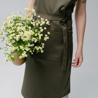 Natural Apron Personalized Eco-friendly Cotton apron Full Embroidery apron Long Apron with pocket for