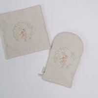 Natural Hemp Linen Oven Mitt and Pot Holder Set Filled unique Hemp fiber filling with embroidery Housewarming gift