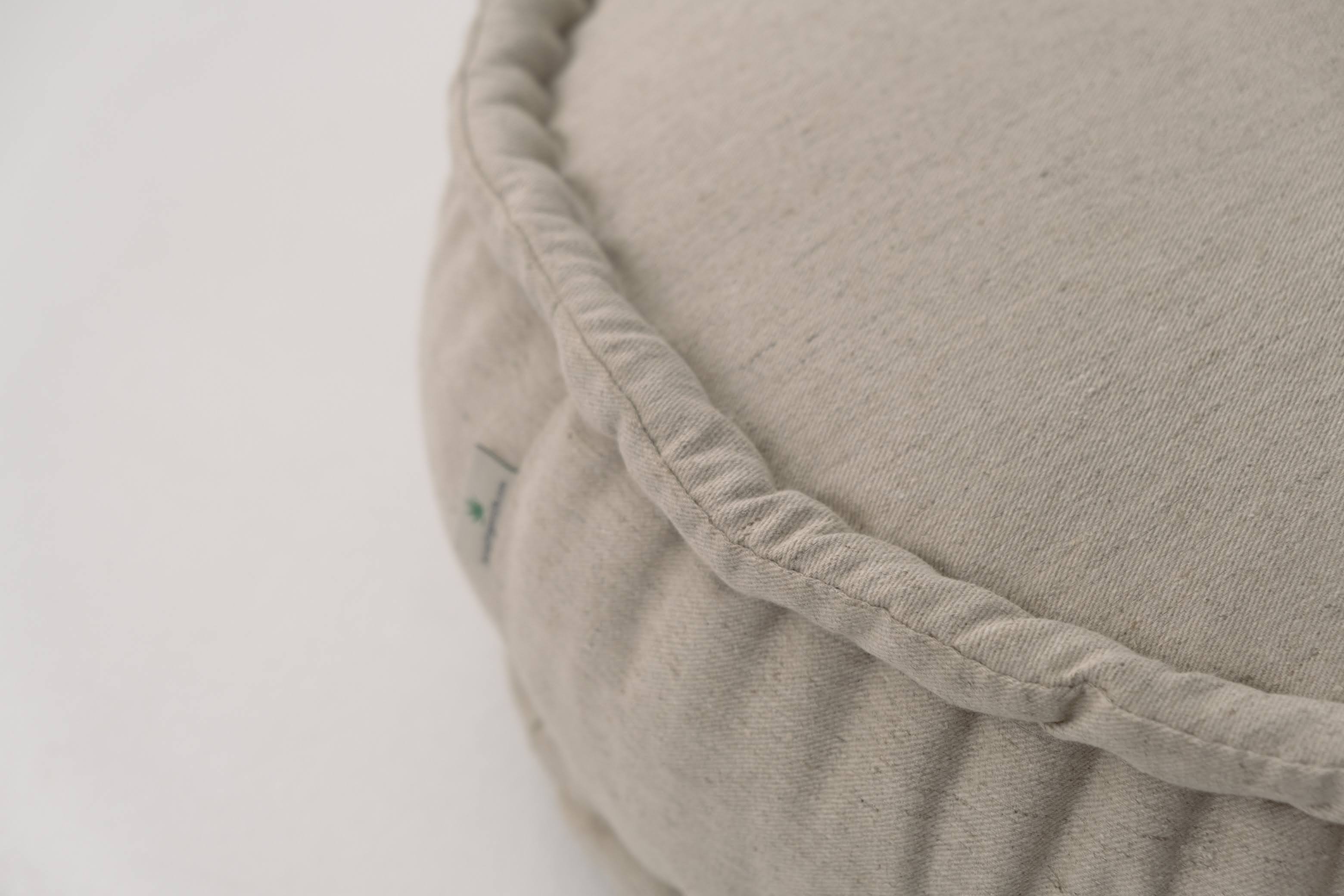 Thick Round Hemp Cushion filled Organic Hemp Fiber in natural Linen fabric Floor cushion Meditation pillow custom made size